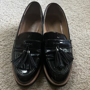 Franco Sarto Glossy Black Loafers with Tassels